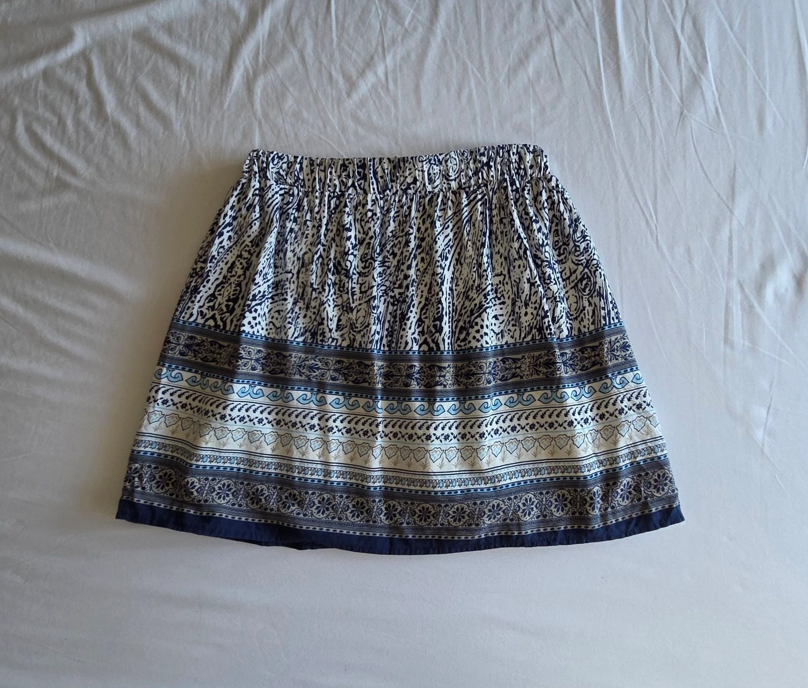 Mini-falda bohemia azul y blanca S/M It Hippie falda corta forrada – photo 3